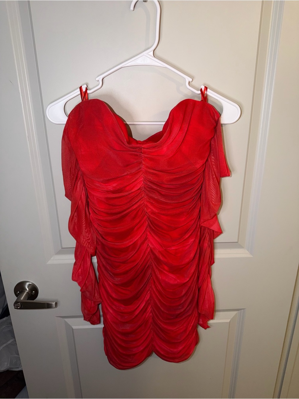 Bold Red Ruched Mini Dress with Sweetheart Neckline